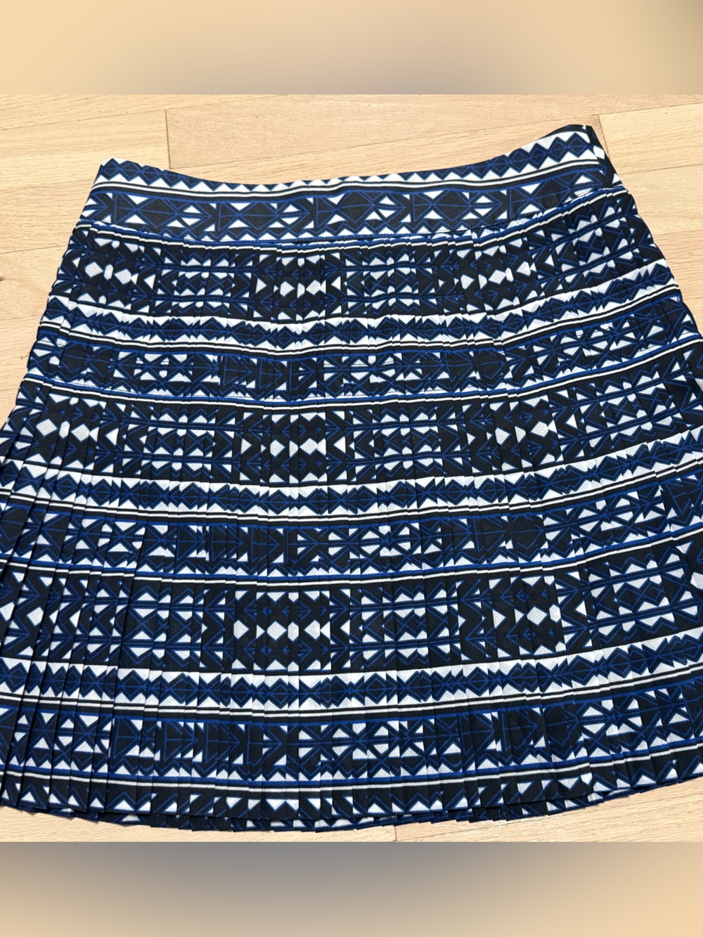 J. Crew Navy & White Tribal Print Pleated Skirt